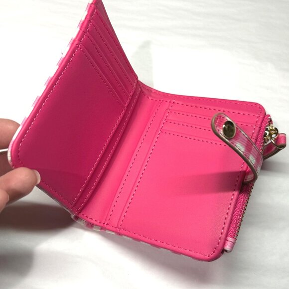 Nanette Lepore pink white gingham zip around wallet bi fold id slot comes out - Picture 9 of 10